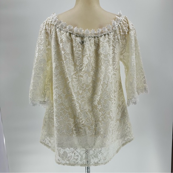 Miholl sz M White Blouse Lined Floral Laced Off The Shoulder NWOT Fairy - Picture 4 of 13